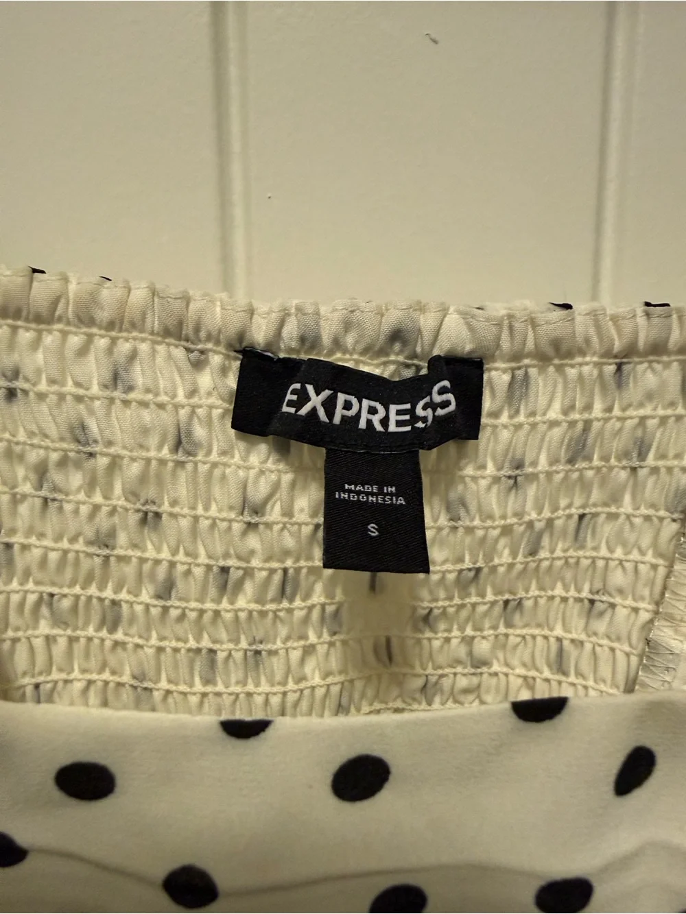 Express White and Black Polka Dot Ruched Crop Camisole